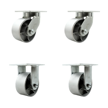 Service Caster 6'' Heavy Duty Semi Steel Cast Iron Caster Set 2 Swivel Locks 2 Rigid, 4PK CRAN-SCC-KP92S630-SSR-BSL-2-R-2